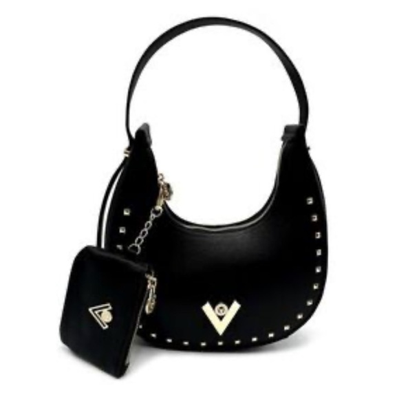 NWT Valentino Orlandi Black Gold Vegan Leather Crescent Shoulder Bag Wallet $189 - Picture 2 of 5